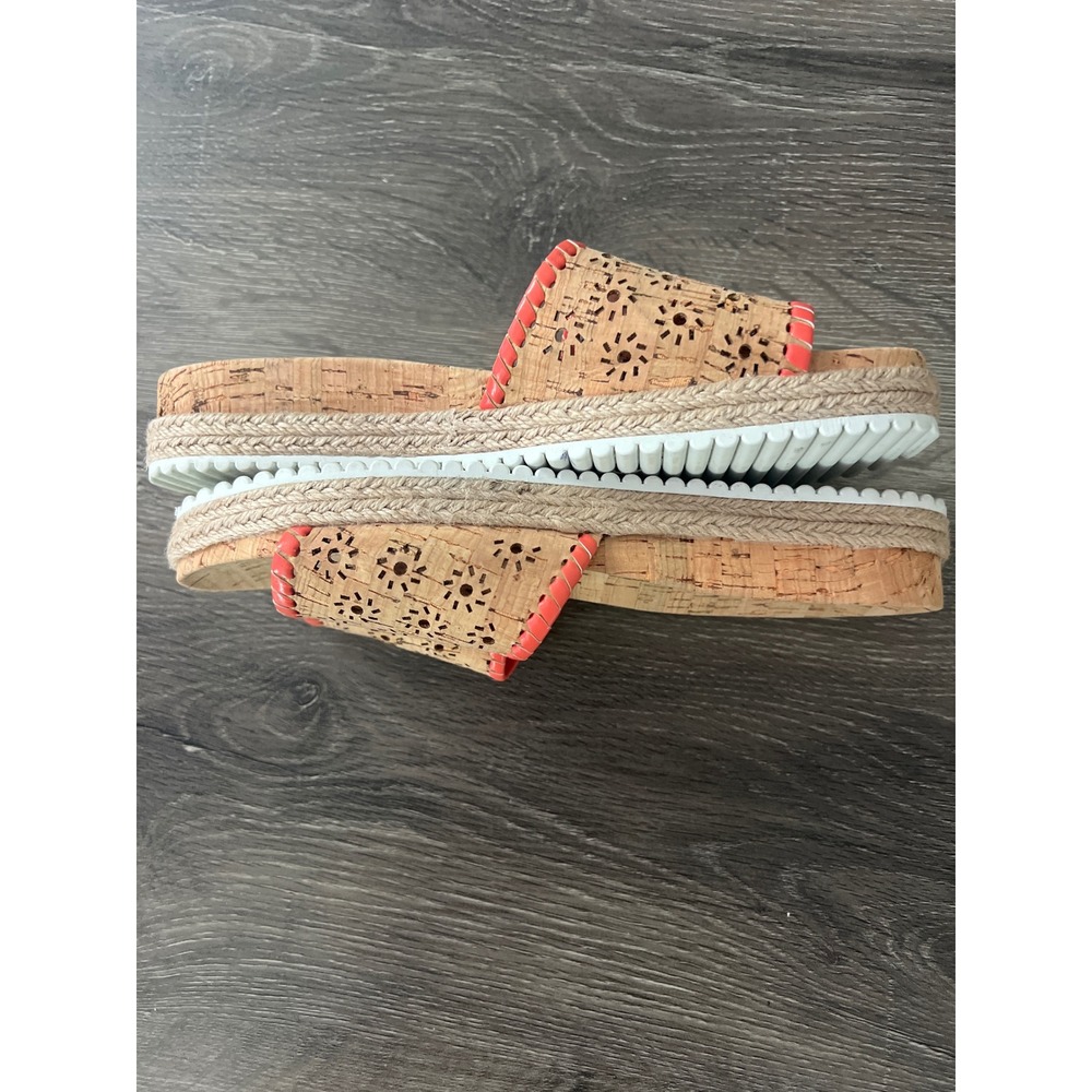 Jack Rogers Cork Platform Slide Sandals Coral Whipstitch Floral Perforated 7.5M - Picture 3 of 5